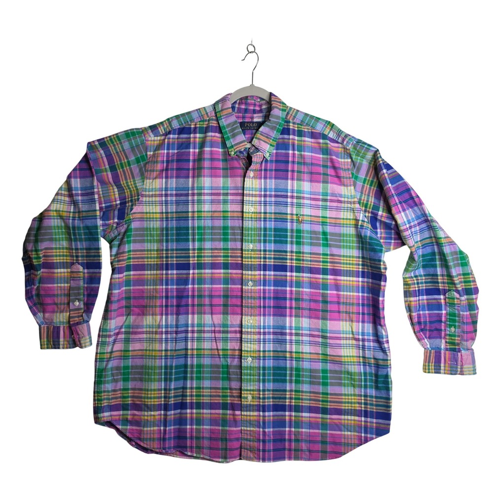 Polo Ralph Lauren Plaid Button Down Shirt 2XB 2TG Multi Color LongSleeve Vintage